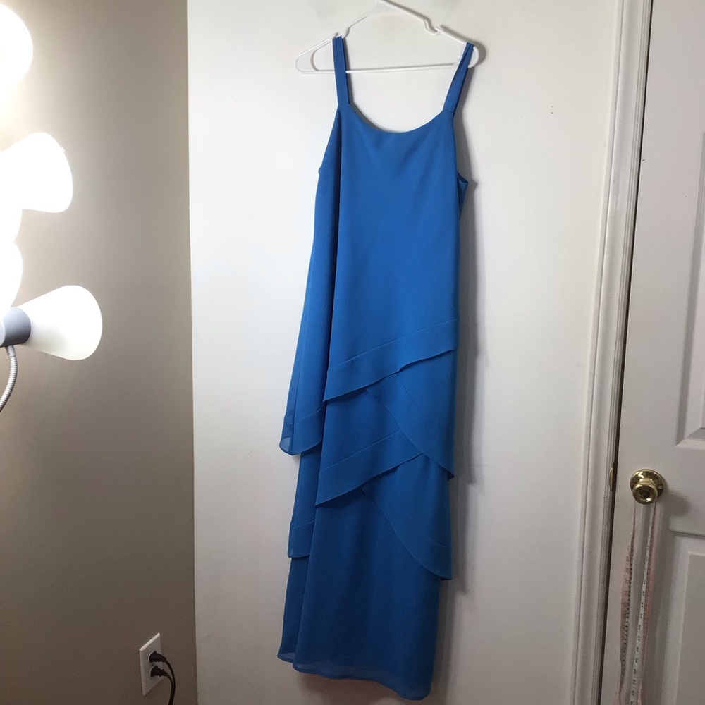 Ursula of Switzerland vintage dress women 12 blue USA Blue Tiered Slip Maxi Dres